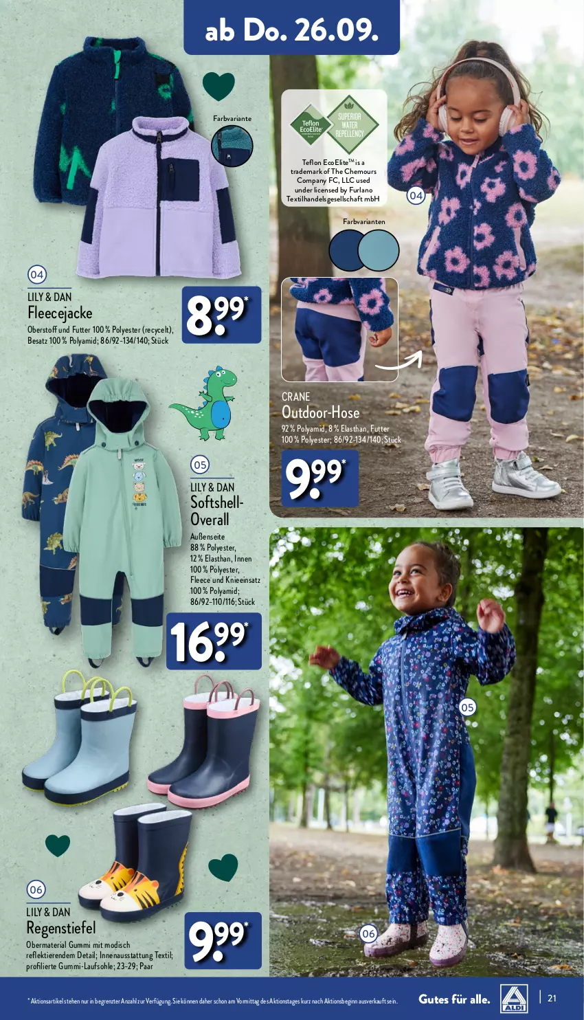 Aktueller Prospekt Aldi Nord - Von Montag - von 23.09 bis 28.09.2024 - strona 21 - produkty: Fleecejacke, gin, hose, Jacke, Overall, Ria, Ti, Tiere, ZTE