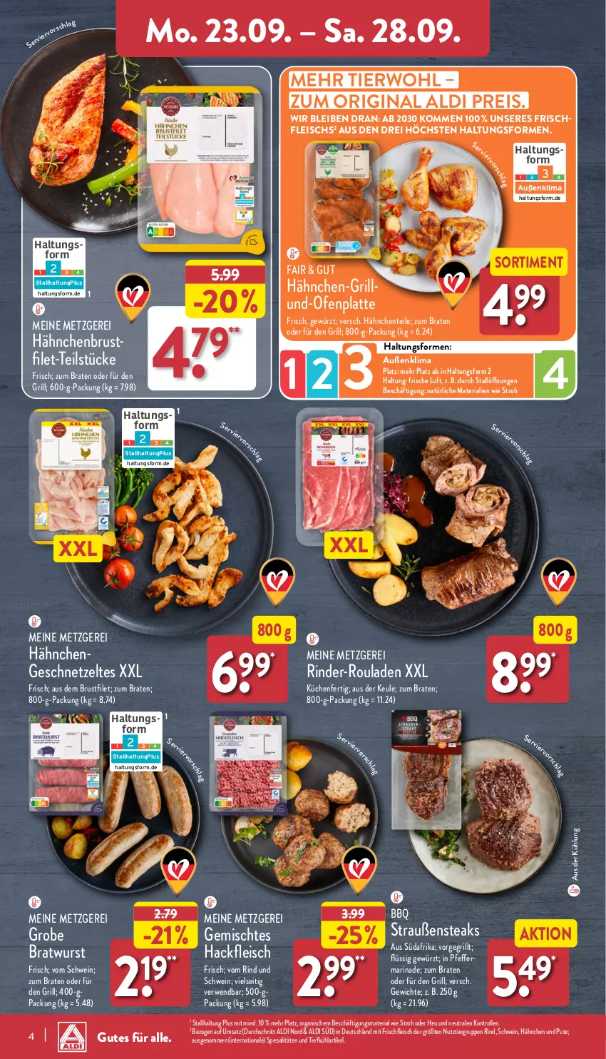 Aktueller Prospekt Aldi Nord - Von Montag - von 23.09 bis 28.09.2024 - strona 4 - produkty: aldi, braten, bratwurst, brustfilet, eis, ente, filet, fleisch, geschnetzeltes, gewürz, gin, grill, grobe bratwurst, hackfleisch, hähnchenbrust, Heu, küche, Küchen, latte, marinade, Ofen, pfeffer, pute, reis, Ria, rind, rinder, rouladen, rwe, schwein, Spezi, steak, steaks, Ti, wein, wurst, Zelt