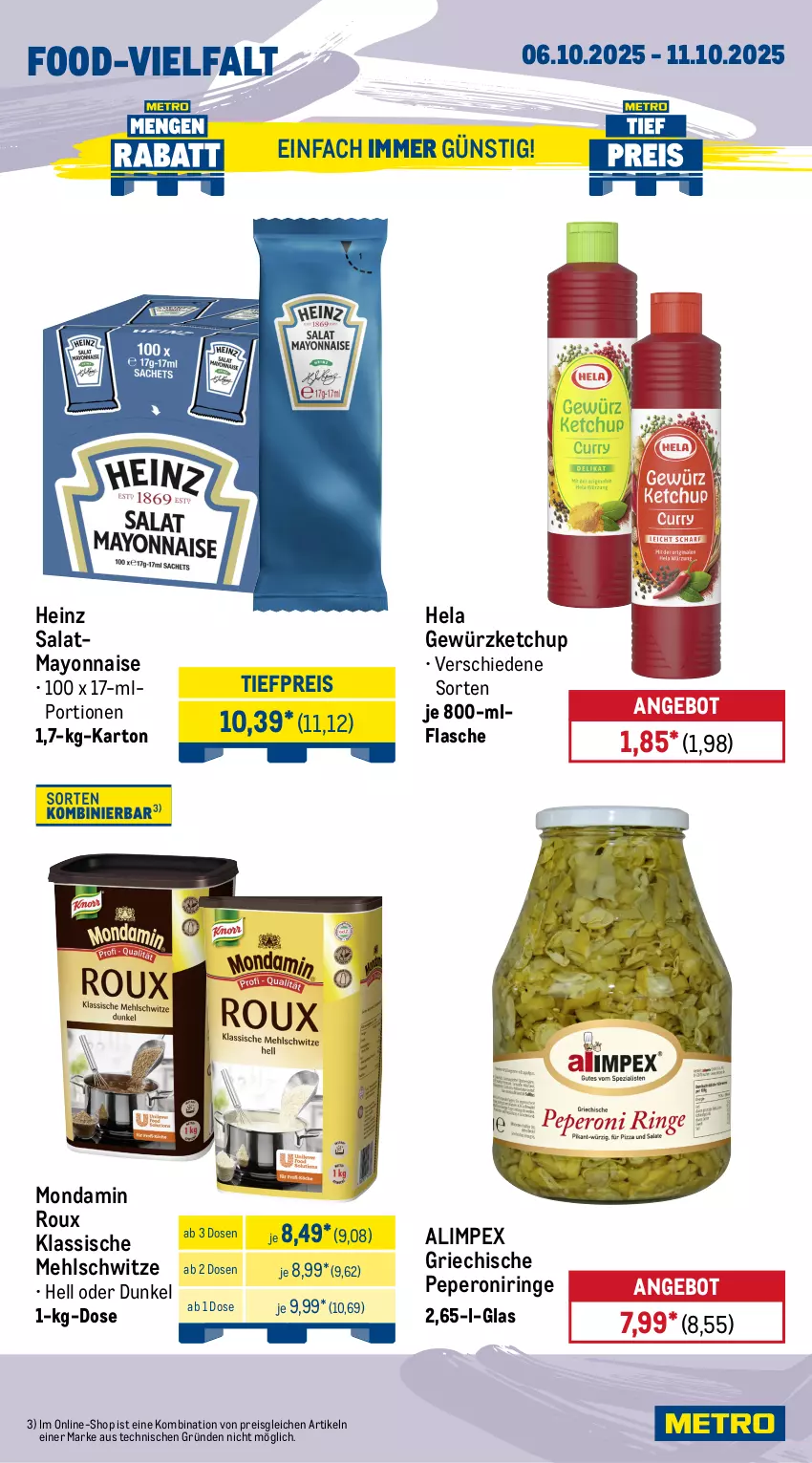 Aktueller Prospekt Metro - Wochen-Angebote Gastro - von 06.10 bis 11.10.2025 - strona 13 - produkty: angebot, blätterteig, cola, eis, elle, flasche, frischkäse, gewürz, gewürzketchup, heinz, Hela, kappa, Käse, ketchup, mayonnaise, mehl, mondamin, papier, paprika, peperoni, Peroni, reis, ring, salat, sandwich, Schal, Schale, schoko, tante fanny, Ti, tiefpreis, Yo