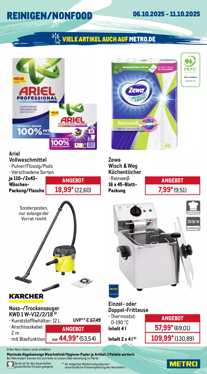 Aktueller Prospekt Metro - Wochen-Angebote Gastro - von 06.10 bis 11.10.2025 - strona 16 - produkty: angebot, ariel, auer, auto, Behälter, beleuchtung, eis, elle, flasche, fritteuse, küche, Küchen, küchentücher, Metro, metro gastro, Palette, papier, Pods, reis, Schere, Schrank, sonderposten, teller, thermostat, Ti, Trockensauger, tücher, vollwaschmittel, waschmittel, wein, zewa