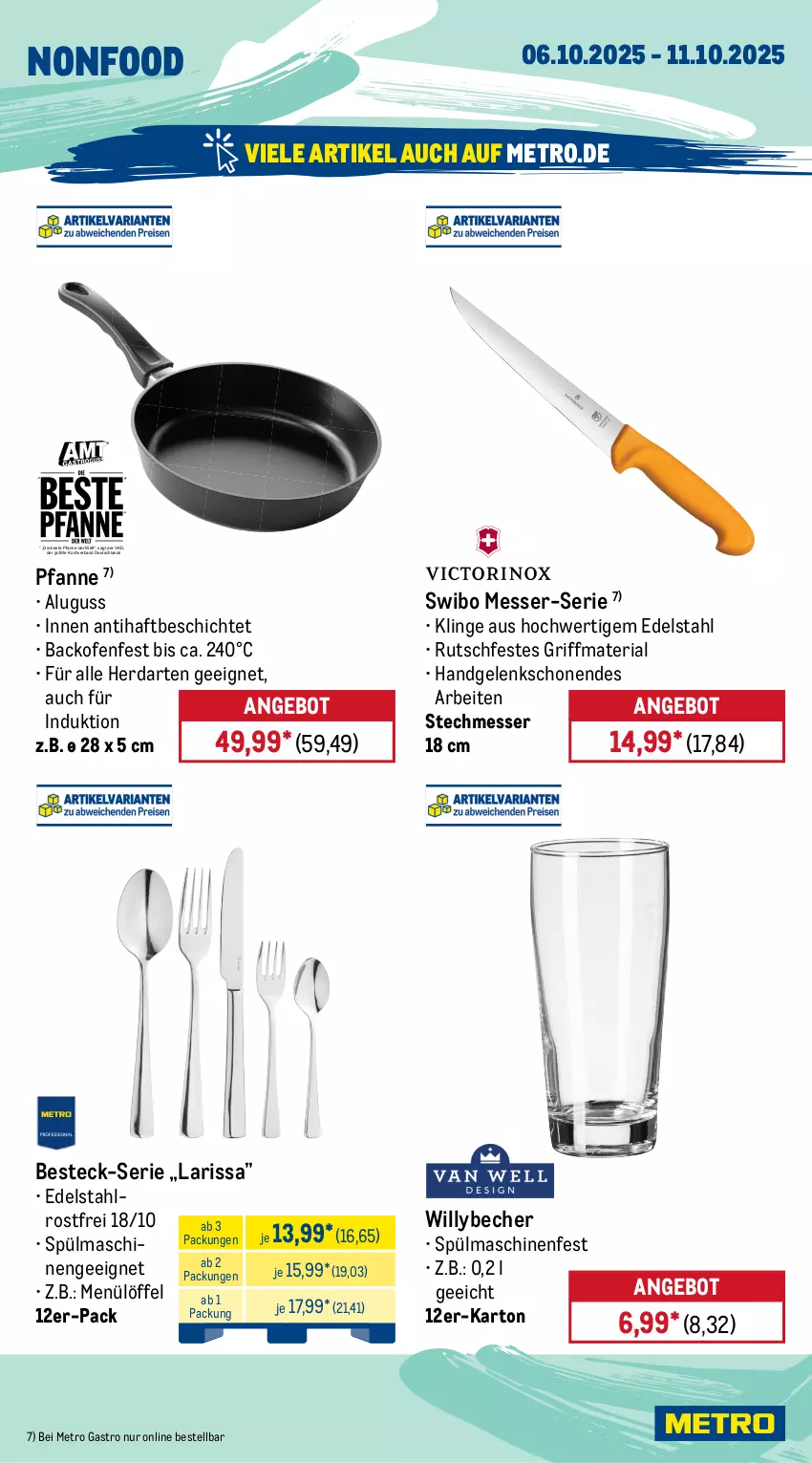 Aktueller Prospekt Metro - Wochen-Angebote Gastro - von 06.10 bis 11.10.2025 - strona 18 - produkty: angebot, backofen, Becher, besteck, edelstahl, herdarten, Löffel, messer, Metro, metro gastro, Ofen, pfanne, Ria, spülmaschinen, Ti