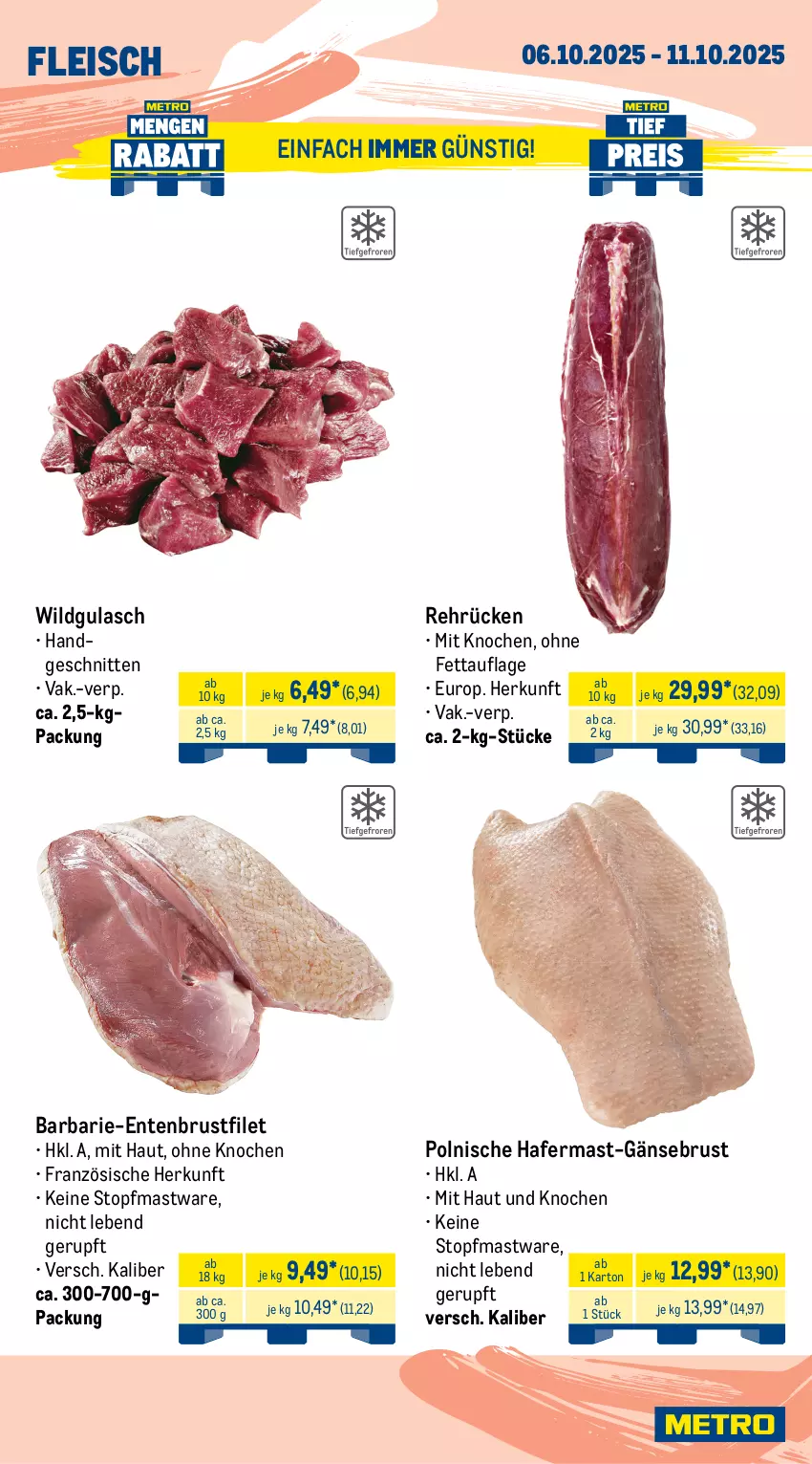 Aktueller Prospekt Metro - Wochen-Angebote Gastro - von 06.10 bis 11.10.2025 - strona 4 - produkty: Abtei, angebot, angebote, aqua, brustfilet, eis, elle, ente, Entenbrust, filet, fisch, fische, Fischer, fischtheke, fleisch, forelle, frischfisch, früchte, Gänsebrust, garnelen, gulasch, hafer, lachs, lachsfilet, meeresfrüchte, Metro, rel, rwe, Schere, schnitten, seelachsfilet, Ti, topf, Wild