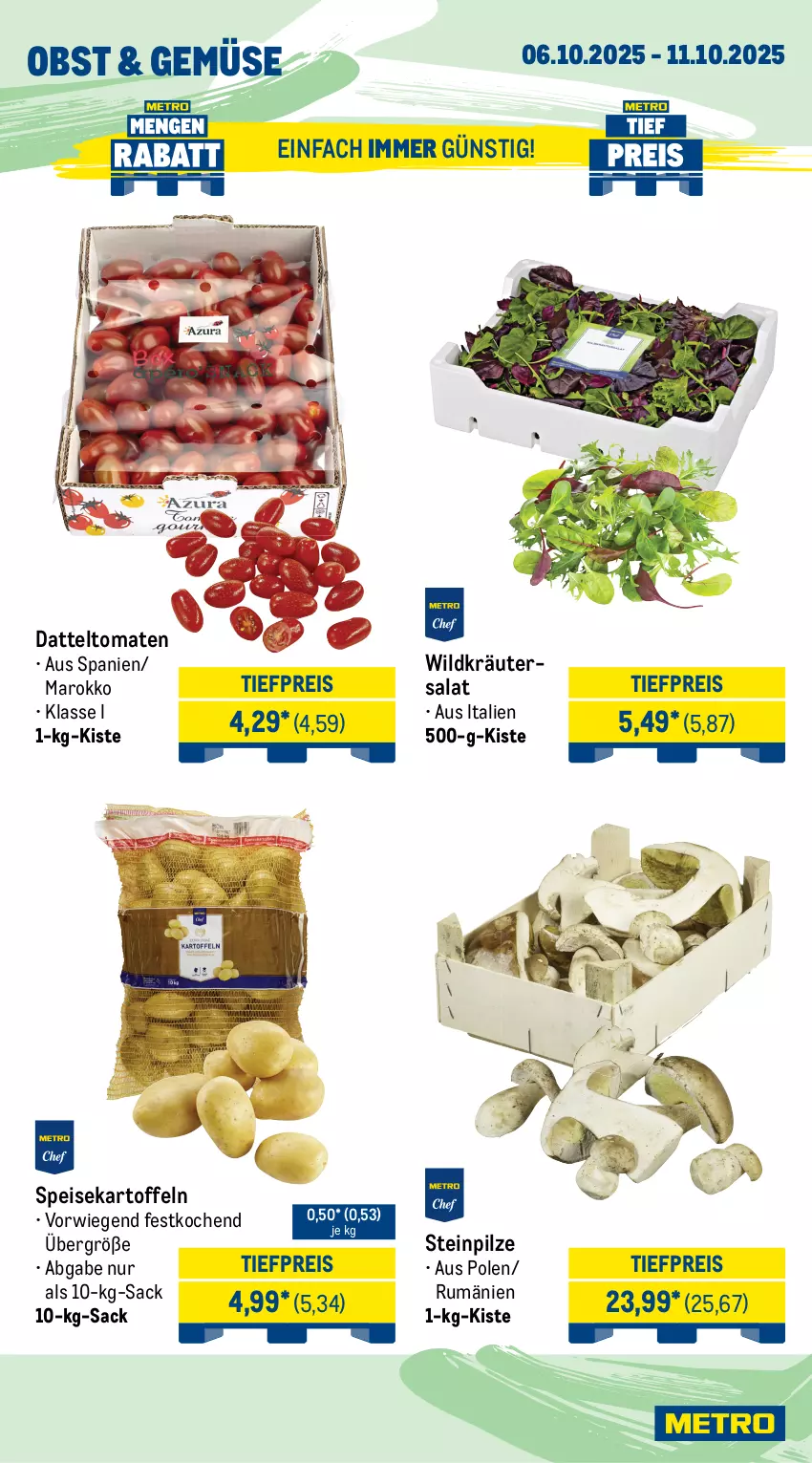 Aktueller Prospekt Metro - Wochen-Angebote Gastro - von 06.10 bis 11.10.2025 - strona 8 - produkty: datteltomaten, decke, eis, kartoffel, kartoffeln, kräuter, obst, pfanne, pfannen, pilze, reis, rum, sac, salat, schnitten, speisekartoffeln, Steinpilze, Ti, tiefpreis, tomate, tomaten, Wild