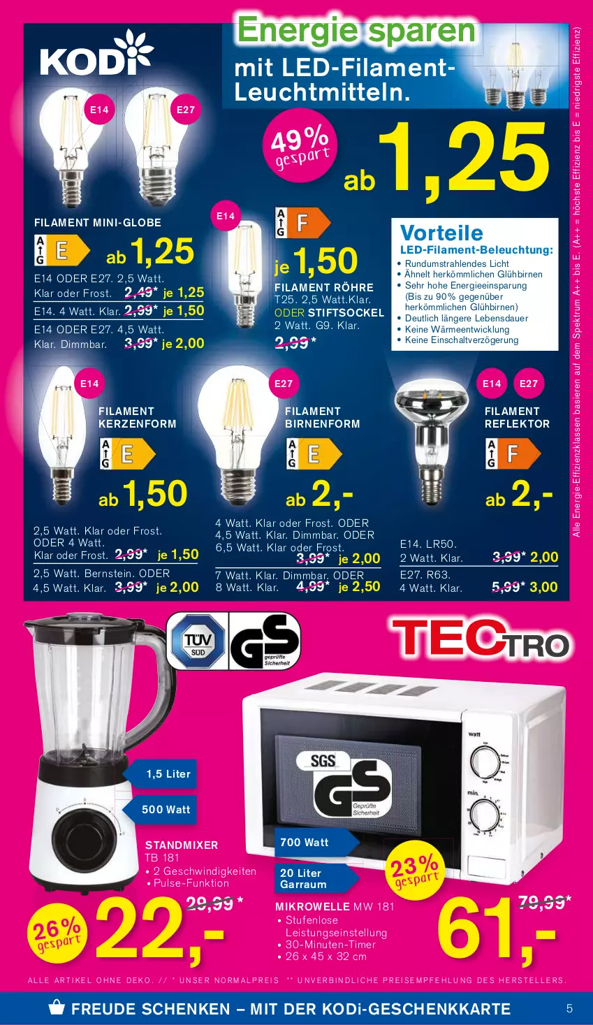 Aktueller Prospekt Kodi - Prospekte - von 24.09 bis 29.09.2022 - strona 5 - produkty: auer, beleuchtung, Birnen, eis, elle, garraum, kerze, leuchtmittel, mikrowelle, Mixer, reis, rum, Schal, Spektrum, standmixer, teller, Ti, timer, WICK