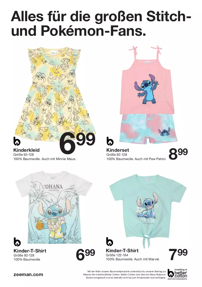 Aktueller Prospekt Zeeman - Prospekte - von 25.05 bis 31.05.2024 - strona 2 - produkty: Bau, baumwolle, bett, Kinder, Kinder-T-Shirt, kleid, LG, Maus, Paw Patrol, shirt, T-Shirt, Ti, wolle