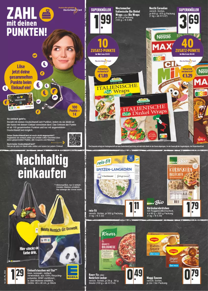 Aktueller Prospekt E Center - Angebote der Woche - von 21.03 bis 26.03.2022 - strona 12 - produkty: alle coupons, beutel, bio, bolognese, brötchen, cerealien, Clin, coupon, coupons, deutschlandcard, Einkaufstasche, kochbeutel, korn, Kürbis, Kürbiskernbrötchen, lamm, mac, maggi, mestemacher, rwe, sauce, saucen, spaghetti, Tasche, taschen, Ti, wrap, wraps