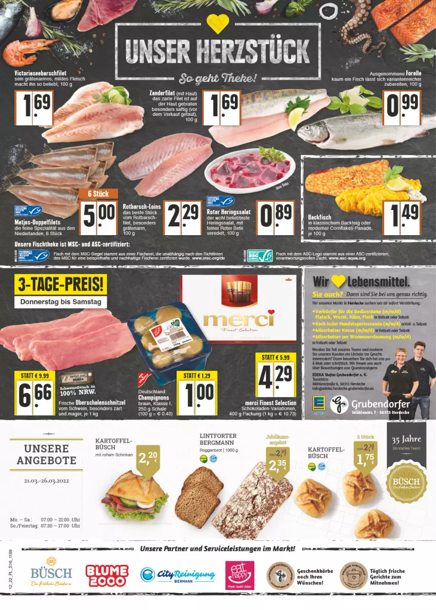 Aktueller Prospekt E Center - Angebote der Woche - von 21.03 bis 26.03.2022 - strona 16 - produkty: angebot, angebote, aqua, backfisch, braten, braun, brot, eier, eis, ente, filet, fisch, fische, Fischer, flakes, fleisch, hering, Herings, kartoffel, mac, merci, Mode, Reinigung, reis, Ria, ring, Rotbarsch, saft, salat, Schal, Schale, Schere, schinken, schnitzel, schoko, schokolade, schokoladen, schwein, Spezi, Ti, uhr, wein, Zander