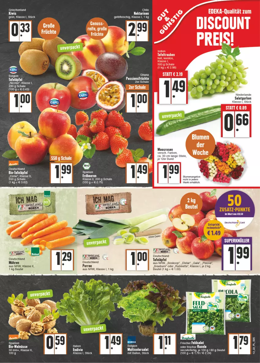 Aktueller Prospekt E Center - Angebote der Woche - von 21.03 bis 26.03.2022 - strona 5 - produkty: angebot, ball, beutel, bio, blume, blumen, cola, deka, deutschland card, eis, ente, feldsalat, fleisch, gurke, gurken, LG, möhren, Nektar, nektarinen, nuss, rosen, Rubin, rucola, salat, Salatgurke, salatgurken, Schal, Schale, tafeläpfel, tafeltrauben, tee, Ti, trauben