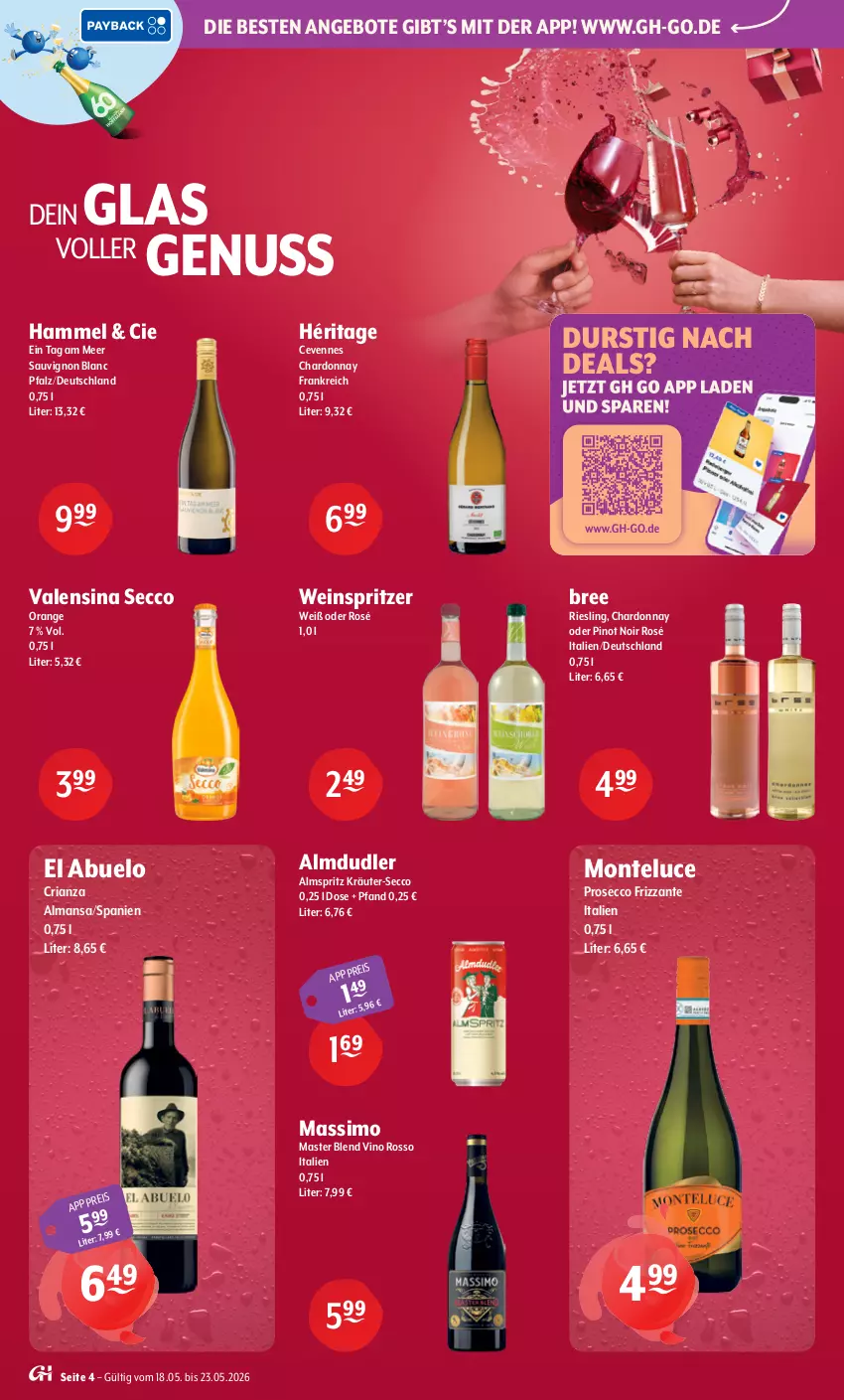 Aktueller Prospekt Getraenke Hoffmann - Prospekte - von 18.05 bis 23.05.2026 - strona 4 - produkty: almdudler, angebot, angebote, bree, chardonnay, ecco, eis, frizzante, kräuter, monte, nuss, orange, Pinot, pinot noir, prosecco, Ria, riesling, sauvignon, sauvignon blanc, sim, Ti, valensina, wein