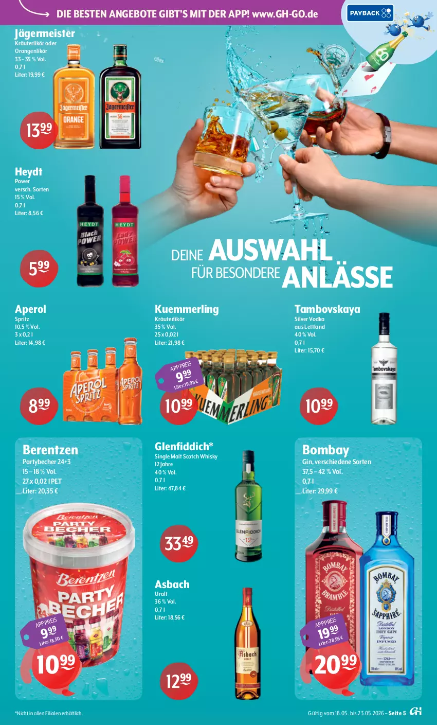 Aktueller Prospekt Getraenke Hoffmann - Prospekte - von 18.05 bis 23.05.2026 - strona 5 - produkty: angebot, angebote, aperol, Becher, berentzen, eis, Germ, gin, jägermeister, kräuter, kräuterlikör, kuemmerling, likör, Meister, merl, orange, orangen, scotch, scotch whisky, single malt, Ti, vodka, whisky
