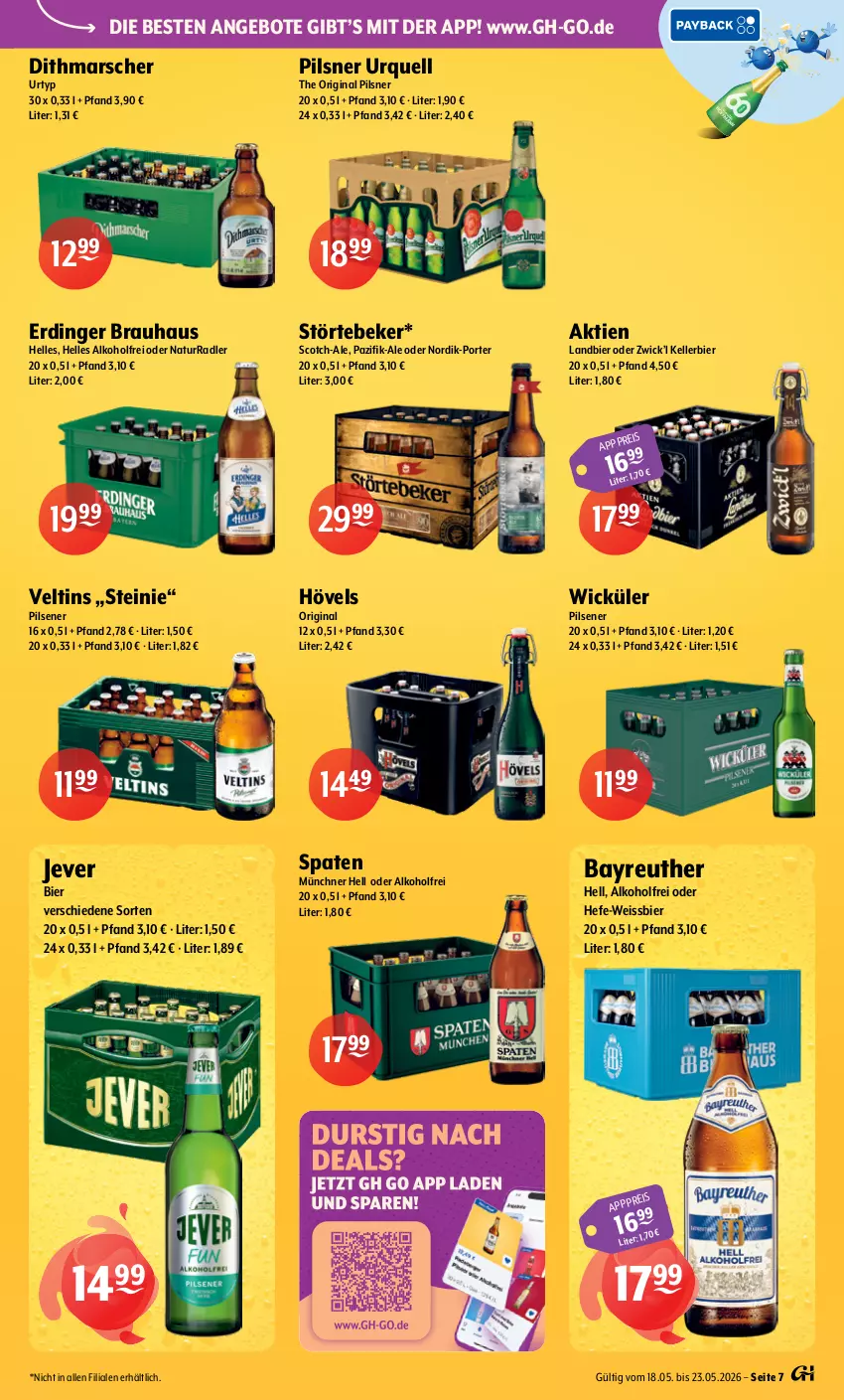 Aktueller Prospekt Getraenke Hoffmann - Prospekte - von 18.05 bis 23.05.2026 - strona 7 - produkty: alkohol, angebot, angebote, bier, eis, elle, erdinger, gin, Hefe, jever, kellerbier, mars, natur, pils, pilsener, pilsner, pilsner urquell, radler, scotch, Spaten, störtebeker, Ti, urtyp, veltins, weissbier, WICK