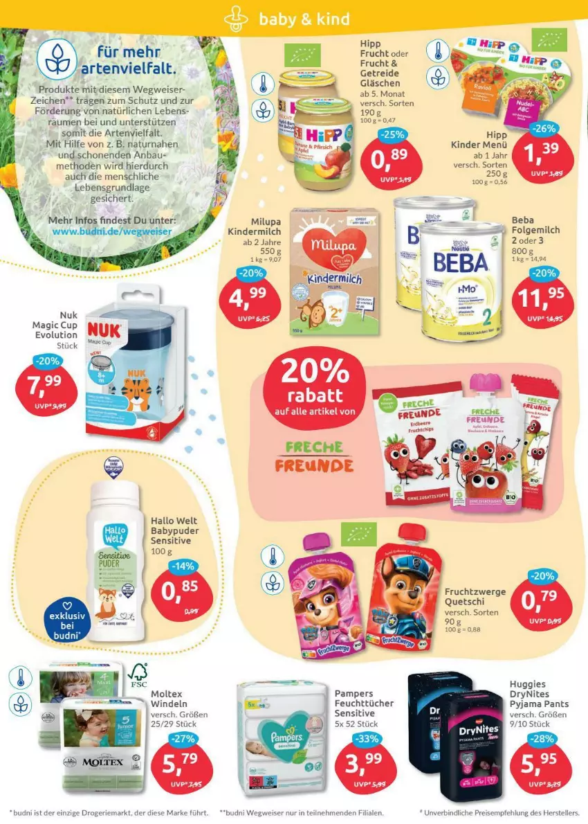 Aktueller Prospekt Budni - Prospekte - von 27.12 bis 31.12.2021 - strona 4 - produkty: Babypuder, Bau, Beba, DryNites, eier, eis, elle, feuchttücher, folgemilch, freche freunde, frucht, fruchtzwerge, hipp, Huggies, Kinder, kindermilch, LG, milch, milupa, natur, nuk, pampers, Pants, Pyjama, reis, teller, Ti, tücher, windeln