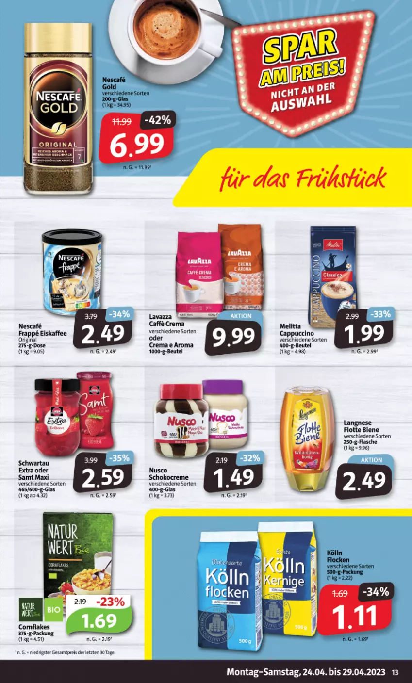 Aktueller Prospekt Markant - Prospekte - von 24.04 bis 29.04.2023 - strona 13 - produkty: beutel, Cap, cappuccino, cin, creme, eis, eiskaffee, flakes, flasche, gin, kaffee, melitta, nescafe, reis, schoko, ZTE