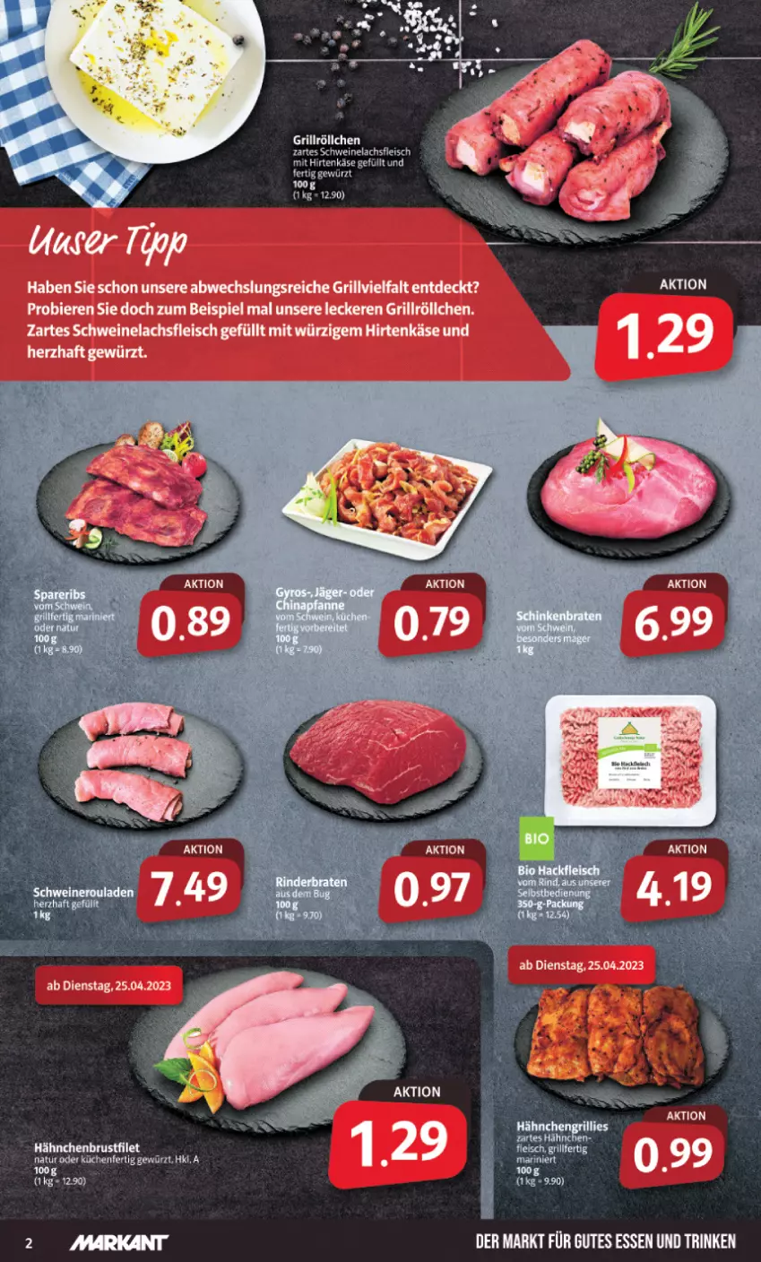 Aktueller Prospekt Markant - Prospekte - von 24.04 bis 29.04.2023 - strona 2 - produkty: bier, Biere, eis, fleisch, grill, gutes essen, hirtenkäse, Käse, lachs, schwein, schweine, Schweinelachs, Ti, wein, weine