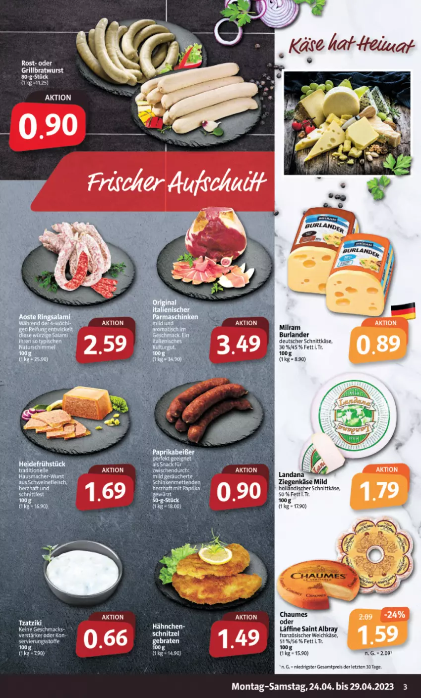 Aktueller Prospekt Markant - Prospekte - von 24.04 bis 29.04.2023 - strona 3 - produkty: albray, braten, burlander, chaumes, deutscher schnittkäse, eis, französischer weichkäse, holländischer schnittkäse, Käse, reis, saint albray, schnittkäse, schnitzel, tee, Ti, weichkäse, ziegenkäse, ZTE