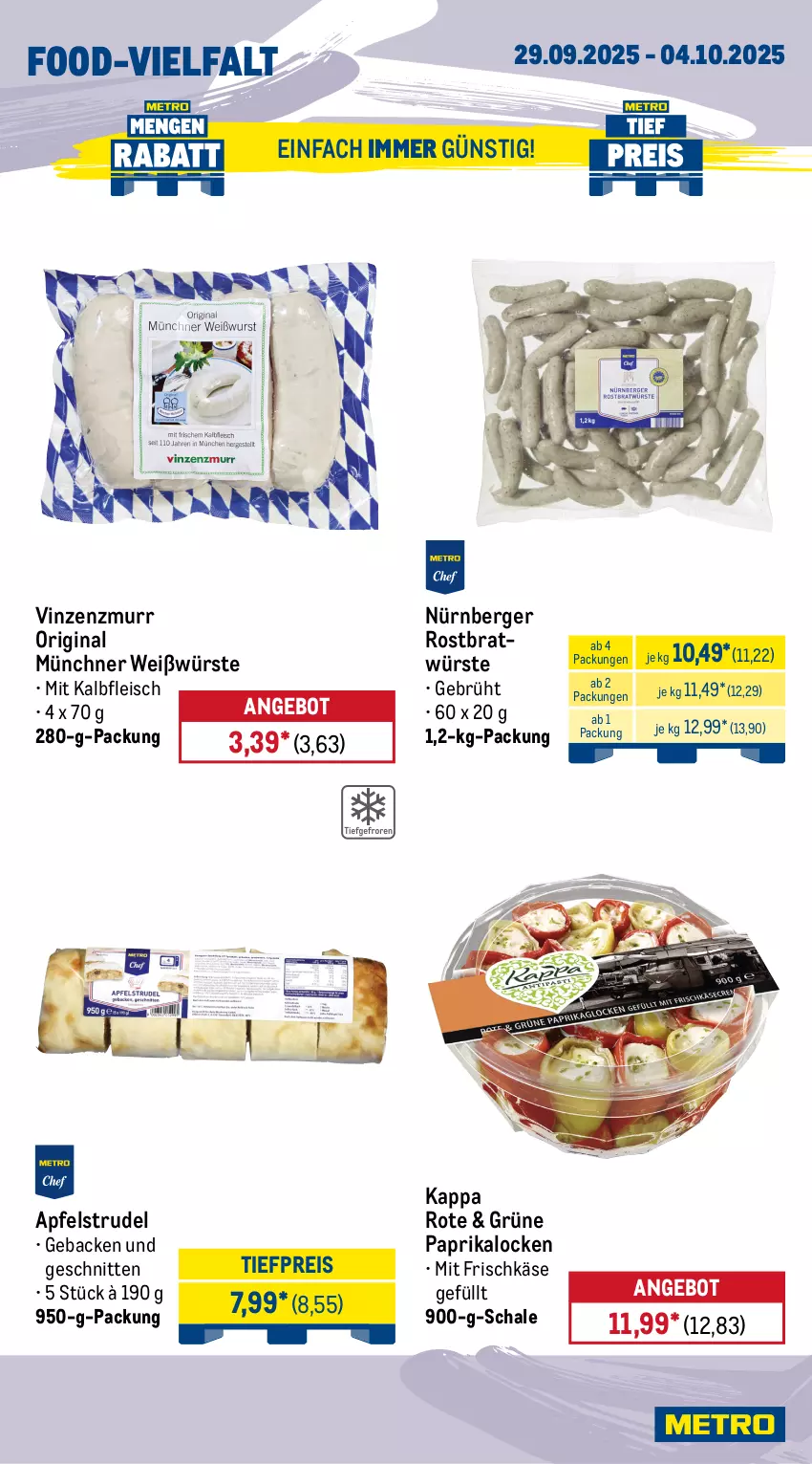 Aktueller Prospekt Metro - Wochen-Angebote - von 29.09 bis 04.10.2025 - strona 10 - produkty: angebot, apfel, Apfelstrudel, auer, barilla, Berger, eis, flasche, fleisch, frischkäse, geback, gin, Gläser, gurke, gurken, haribo, heinz, Kalbfleisch, kappa, Käse, ketchup, Konserven, mit kalbfleisch, nürnberger, paprika, pasta, reis, salat, salate, Schal, Schale, schnitten, spreewald-feldmann, Strudel, Ti, tiefpreis, tomato ketchup