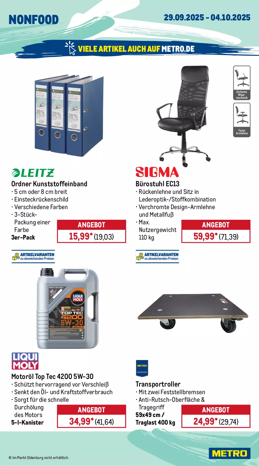 Aktueller Prospekt Metro - Wochen-Angebote - von 29.09 bis 04.10.2025 - strona 22 - produkty: angebot, Brei, elle, kraft, Metro, ordner, Rauch, Roller, rückenlehne, Sport, stuhl, Ti, tragegriff