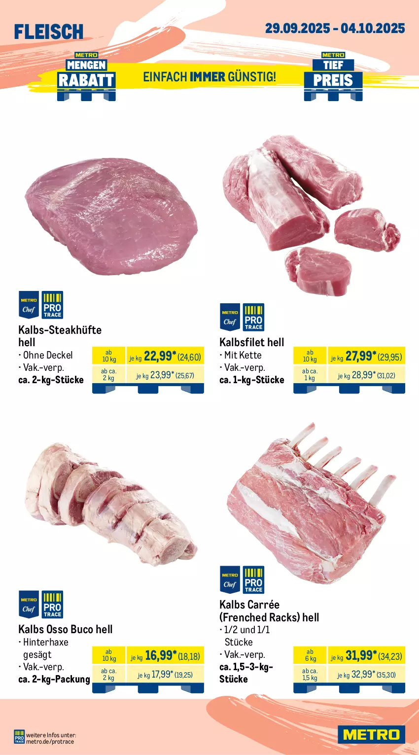 Aktueller Prospekt Metro - Wochen-Angebote - von 29.09 bis 04.10.2025 - strona 4 - produkty: Abtei, angebot, angebote, aqua, axe, bsf, decke, Deckel, eis, filet, fisch, fleisch, frischfisch, Haxe, kabeljaufilet, Kette, lachs, Metro, Muscheln, rwe, Saibling, steak, steakhüfte, Ti, Wels, Wild