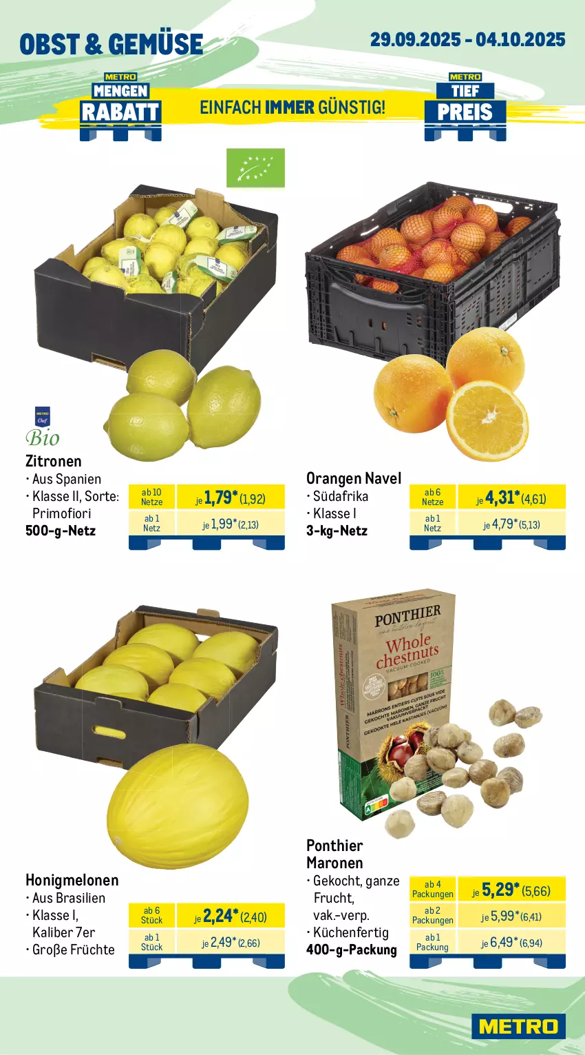 Aktueller Prospekt Metro - Wochen-Angebote - von 29.09 bis 04.10.2025 - strona 7 - produkty: angebot, Becher, beutel, eis, fisch, fische, frucht, früchte, garnelen, honig, honigmelone, honigmelonen, küche, Küchen, marinade, meeresfrüchte, melone, melonen, Metro, obst, orange, orangen, reis, ring, Schal, Schale, schnitten, Ti, tiefpreis, Tintenfischringe, Waage, zitrone, zitronen