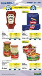 Gazetka promocyjna Metro - Wochen-Angebote - Gazetka - ważna od 04.10 do 04.10.2025 - strona 11 - produkty: angebot, apfel, Apfelstrudel, auer, barilla, Berger, eis, flasche, fleisch, frischkäse, geback, gin, Gläser, gurke, gurken, haribo, heinz, Kalbfleisch, kappa, Käse, ketchup, Konserven, mit kalbfleisch, nürnberger, paprika, pasta, reis, salat, salate, Schal, Schale, schnitten, spreewald-feldmann, Strudel, Ti, tiefpreis, tomato ketchup