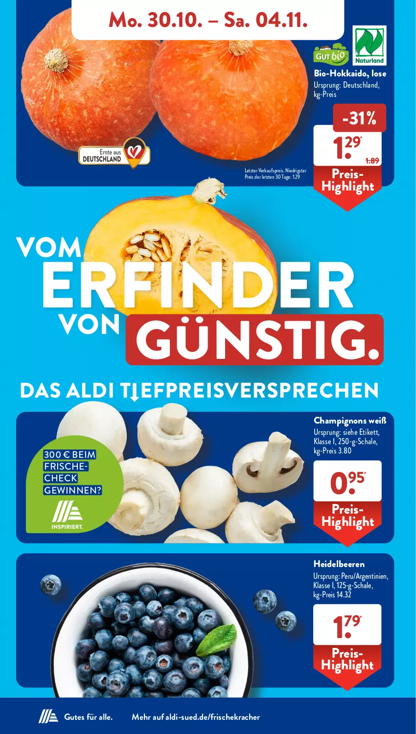 Aktueller Prospekt AldiSud - NÄCHSTE WOCHE - von 30.10 bis 04.11.2023 - strona 4 - produkty: aldi, beere, beeren, bio, champignon, champignons, eis, heidelbeere, heidelbeeren, kracher, reis, Schal, Schale, Ti, ZTE