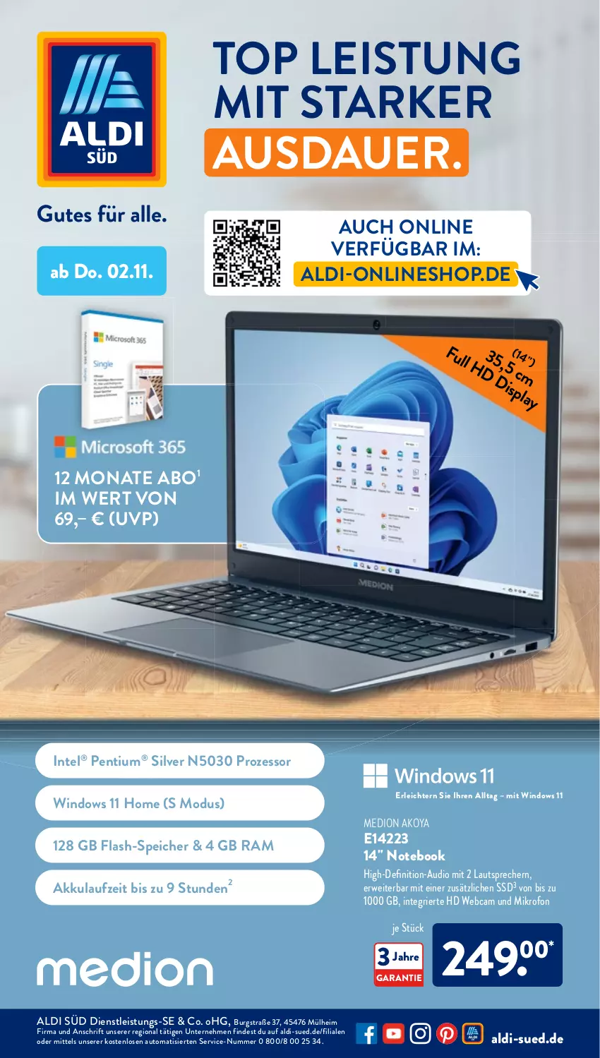 Aktueller Prospekt AldiSud - NÄCHSTE WOCHE - von 30.10 bis 04.11.2023 - strona 48 - produkty: akku, aldi, auer, auto, eis, Intel, lautsprecher, medion, Medion Akoya, notebook, Pentium, rwe, ssd, Ti