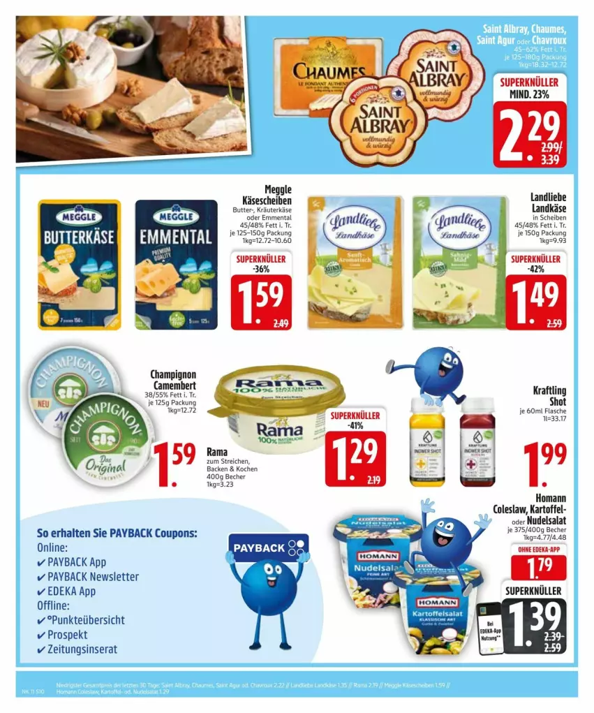 Aktueller Prospekt Edeka - Prospekte - von 10.03 bis 17.03.2025 - strona 12 - produkty: Becher, butter, camembert, champignon, Coleslaw, coupon, coupons, deka, flasche, homann, kartoffel, Käse, käsescheiben, kraft, kräuter, landkäse, meggle, ndk, nudel, nudelsalat, payback, rama, salat