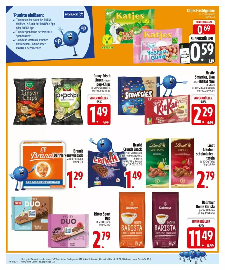 Aktueller Prospekt Edeka - Prospekte - von 10.03 bis 17.03.2025 - strona 26 - produkty: alkohol, beutel, bohne, bohnen, brandt, chips, dallmayr, deka, espresso, funny-frisch, intenso, kitkat, lindt, linsen, lion, Markenzwieback, papier, payback, ritter, ritter sport, schoko, schokolade, schokoladen, smarties, Sport, Ti