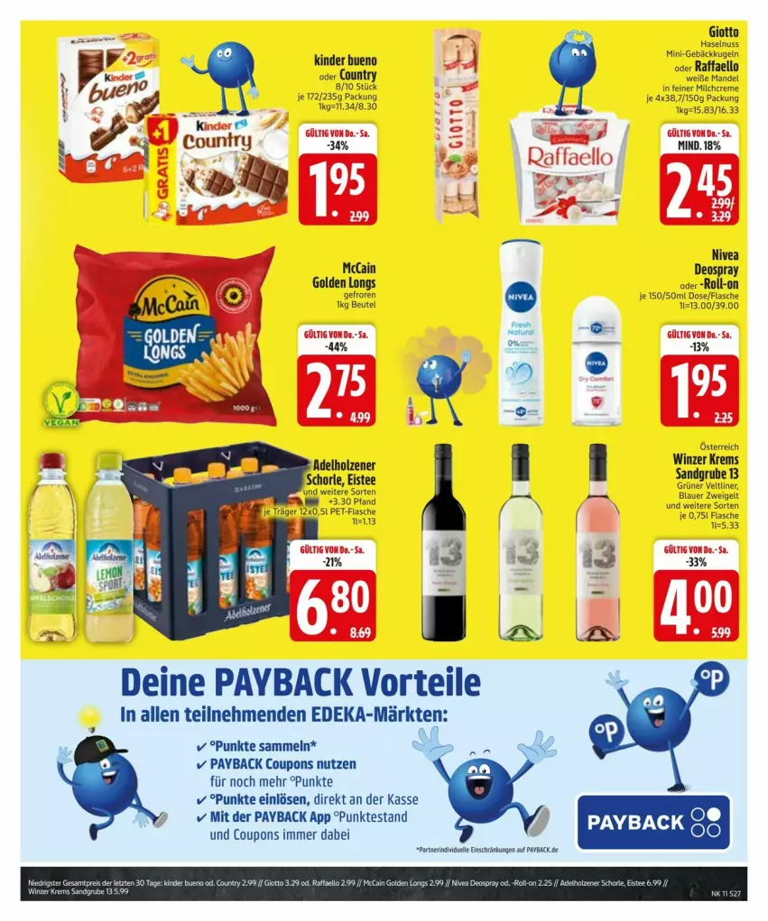 Aktueller Prospekt Edeka - Prospekte - von 10.03 bis 17.03.2025 - strona 29 - produkty: auer, beutel, blauer zweigelt, coupon, coupons, creme, deo, deospray, eier, eis, eistee, flasche, giotto, Golden Longs, haselnuss, Kinder, kinder bueno, Kugel, mandel, mccain, milch, nuss, payback, raffaello, roll-on, schorle, tee, Ti, Zweigelt