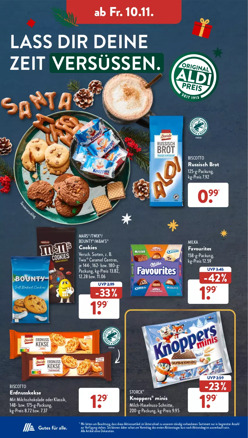 Aktueller Prospekt AldiSud - NÄCHSTE WOCHE - von 06.11 bis 11.11.2023 - strona 39 - produkty: alle artikel ohne dekoration, biscotto, bounty, brot, caramel, cookie, cookies, dekoration, eis, erdnuss, gin, haselnuss, keks, kekse, knoppers, mars, milch, milka, nuss, reis, russisch brot, schoko, schokolade, storck, Ti, twix, ZTE