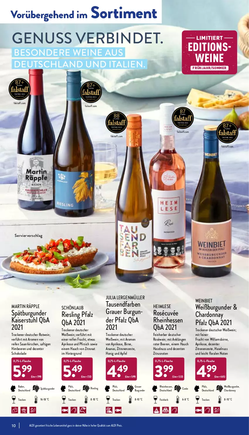 Aktueller Prospekt Aldi Nord - Aldi-Aktuell - von 09.05 bis 14.05.2022 - strona 10 - produkty: aldi, ananas, apfel, aprikose, asti, auer, Bad, beere, beeren, burgunder, chardonnay, cuvée, eis, ente, flasche, frucht, grauer burgunder, haselnuss, himbeer, himbeere, himbeeren, honig, Kaiser, kirsch, kirsche, kirschen, lebensmittel, Müller, nuss, pfirsich, reifen, reis, riesling, roséwein, rotwein, saft, sauerkirschen, schoko, schokolade, spätburgunder, stuhl, Ti, wein, weine, Weißburgunder, Weißwein, zitrone, zitronen