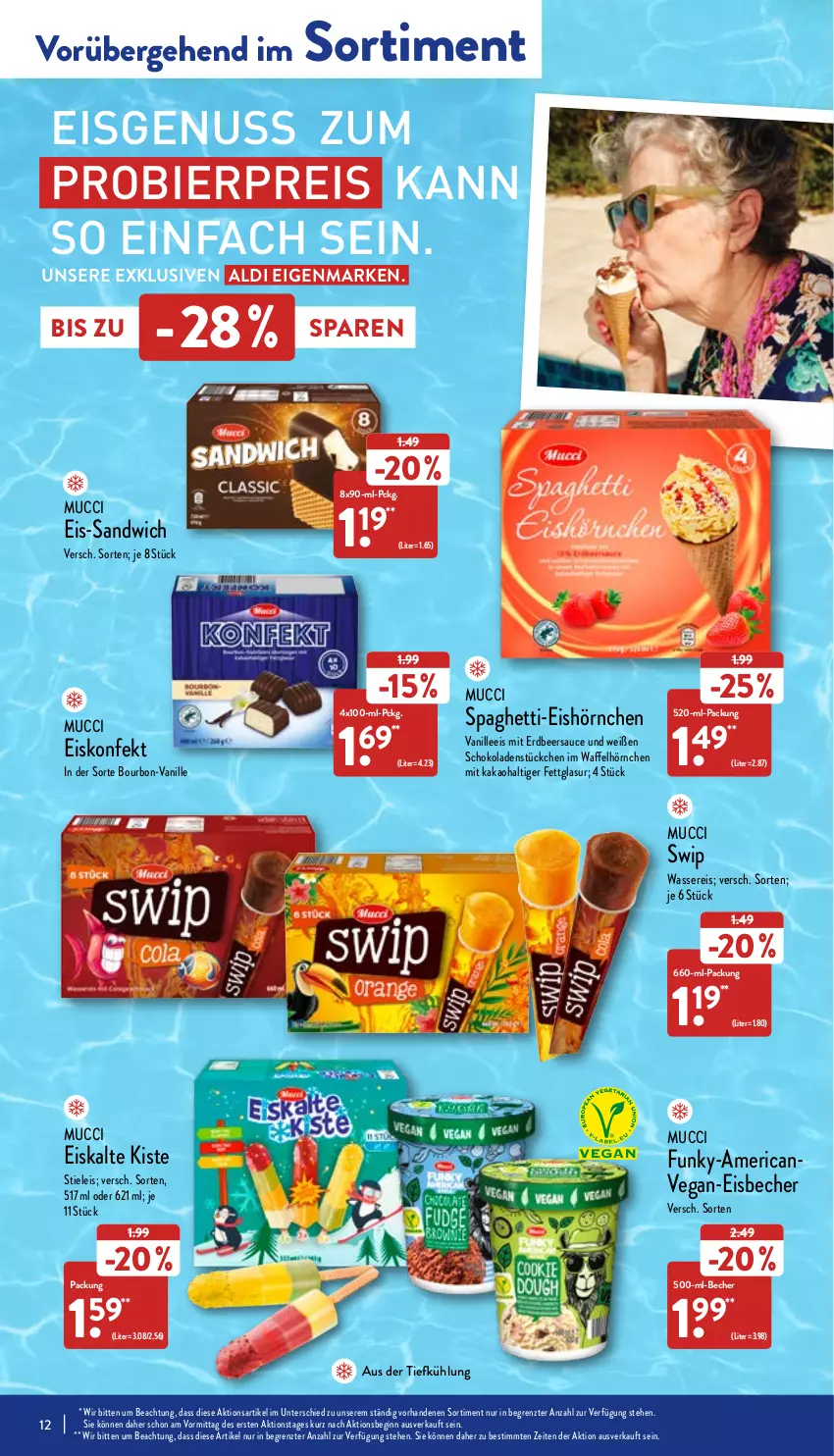 Aktueller Prospekt Aldi Nord - Aldi-Aktuell - von 09.05 bis 14.05.2022 - strona 12 - produkty: aldi, aus der tiefkühlung, Becher, bier, bourbon, eis, eisbecher, eiskonfekt, gin, hörnchen, kakao, nuss, reis, sandwich, sauce, schoko, schokolade, schokoladen, spaghetti, stieleis, Ti, vanille, Waffelhörnchen, wasser, wassereis, ZTE