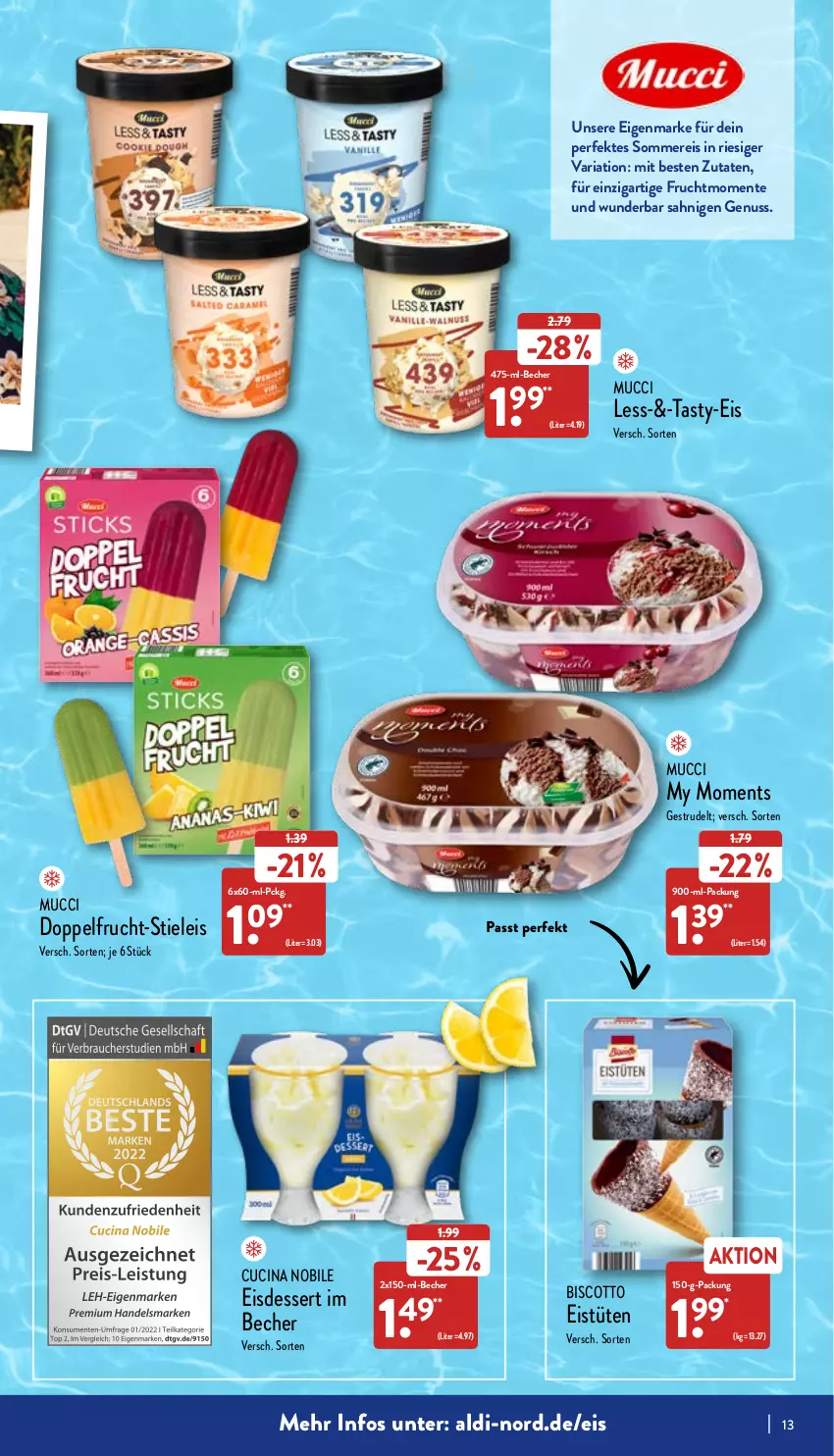 Aktueller Prospekt Aldi Nord - Aldi-Aktuell - von 09.05 bis 14.05.2022 - strona 13 - produkty: aldi, Becher, biscotto, cin, dessert, eis, Eistüten, ente, frucht, nuss, reis, Ria, stieleis, Strudel, Ti, Tüte