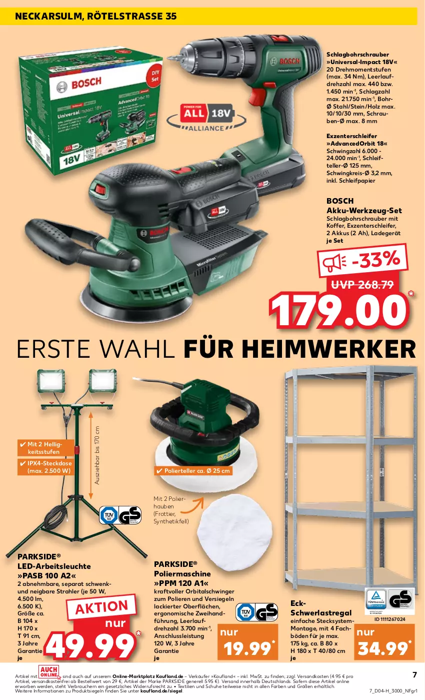 Aktueller Prospekt Kaufland - Extra-Angebote - von 25.01 bis 31.01.2024 - strona 7 - produkty: akku, Arbeitsleuchte, Bohrschrauber, bosch, eis, elle, ente, erde, Holz, koffer, kraft, lack, ladegerät, Leuchte, ndk, papier, Parkside, Rauch, regal, reis, rel, Schleifpapier, schrauben, schuhe, schwerlastregal, steckdose, teller, Ti, versandkostenfrei, werkzeug