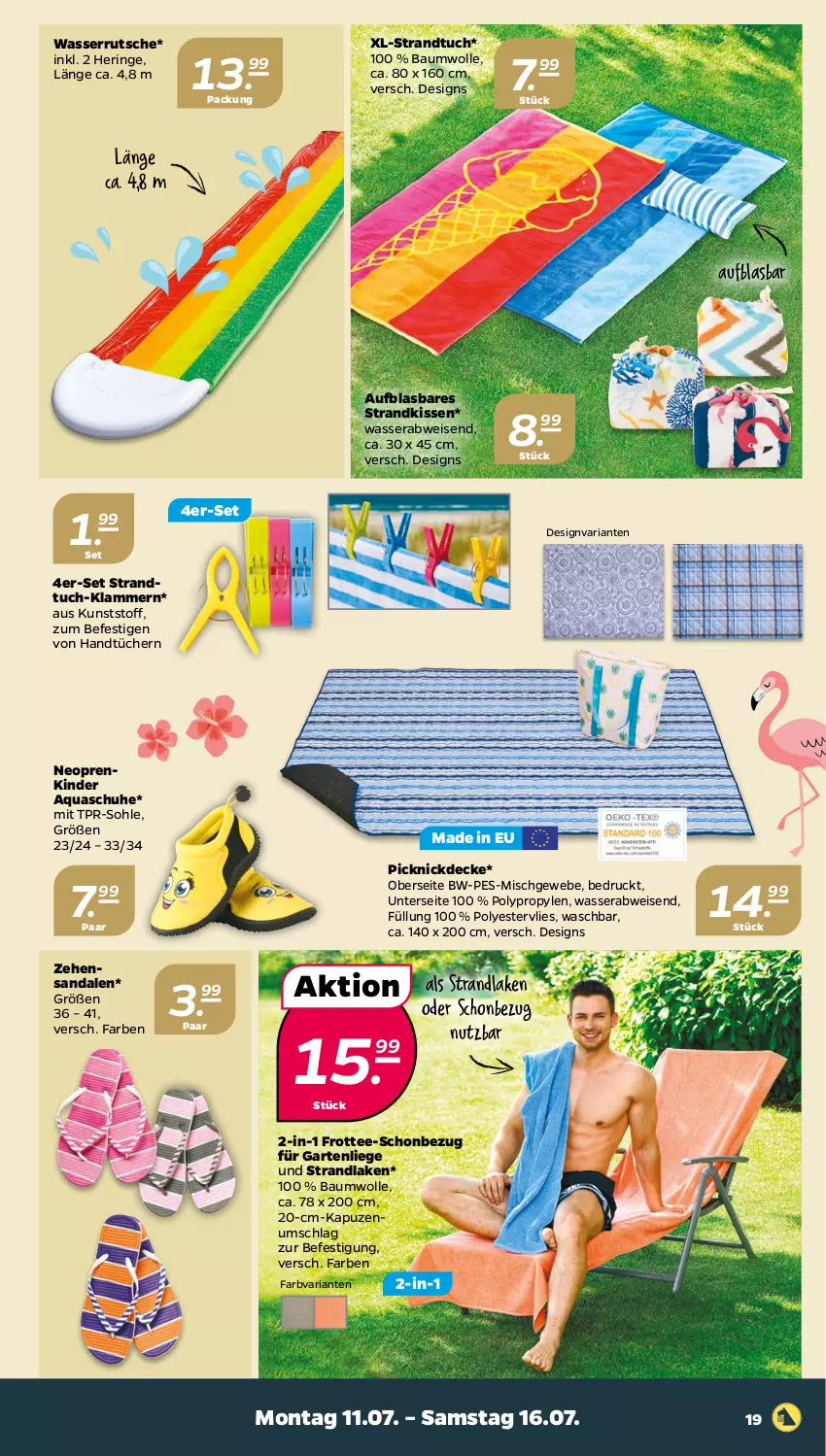 Aktueller Prospekt Netto - Woche 28 - von 11.07 bis 16.07.2022 - strona 19 - produkty: aqua, Bau, baumwolle, decke, eis, Garten, gartenliege, handtücher, hering, Kinder, kissen, Klammern, lamm, Liege, ndk, picknickdecke, Ria, ring, sandale, sandalen, schuhe, strandlaken, strandtuch, tee, Ti, tuc, tücher, wasser, wasserrutsche, wolle