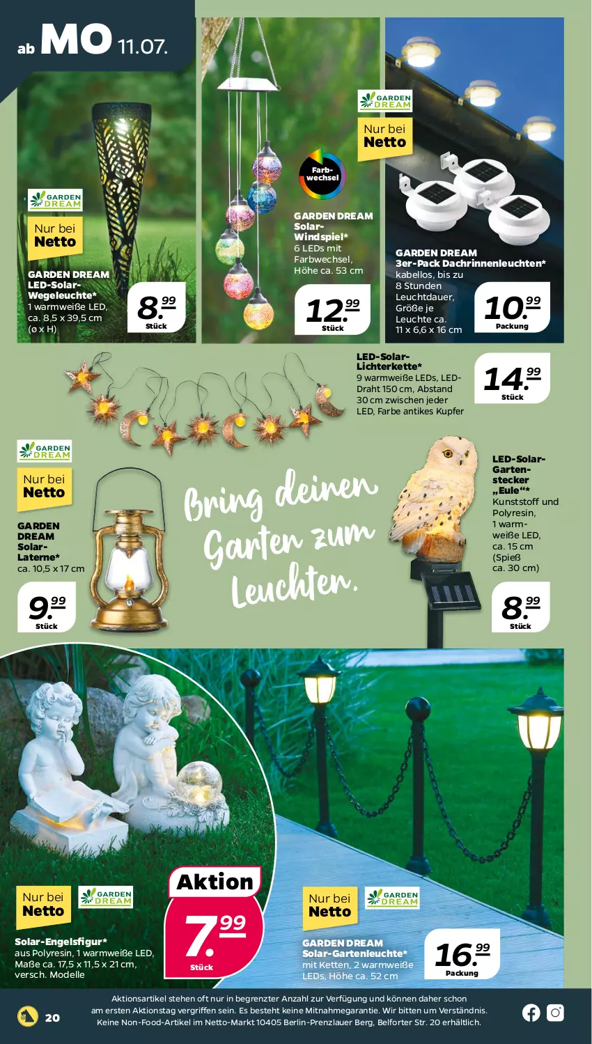 Aktueller Prospekt Netto - Woche 28 - von 11.07 bis 16.07.2022 - strona 20 - produkty: arla, auer, dell, Draht, elle, Engel, Garten, Kette, laterne, leds, Leuchte, leuchten, lichterkette, Mode, rwe, Ti, ZTE