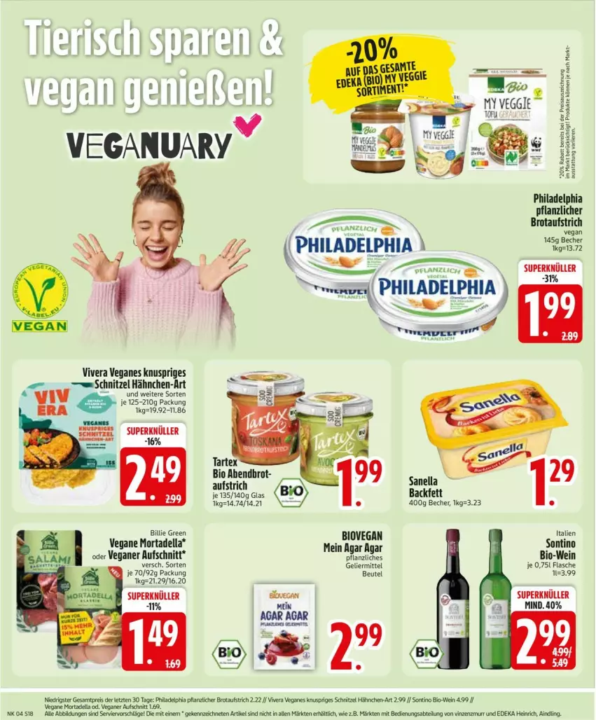 Aktueller Prospekt Edeka - Prospekte - von 20.01 bis 25.01.2025 - strona 20 - produkty: aufschnitt, aufstrich, Becher, beutel, bio, Bio-Wein, brot, brotaufstrich, dell, flasche, mortadella, philadelphia, pril, schnitzel, Ti, wein, ZTE