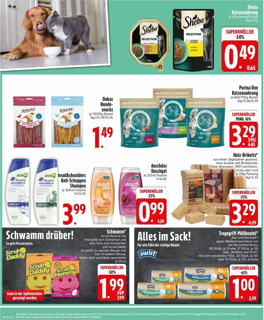 Aktueller Prospekt Edeka - Prospekte - von 20.01 bis 25.01.2025 - strona 24 - produkty: Bad, beutel, briketts, duschdas, duschgel, eis, flasche, Holz, katzennahrung, kosmetik, purina, säge, schwamm, snack, snacks, Ti, wasser