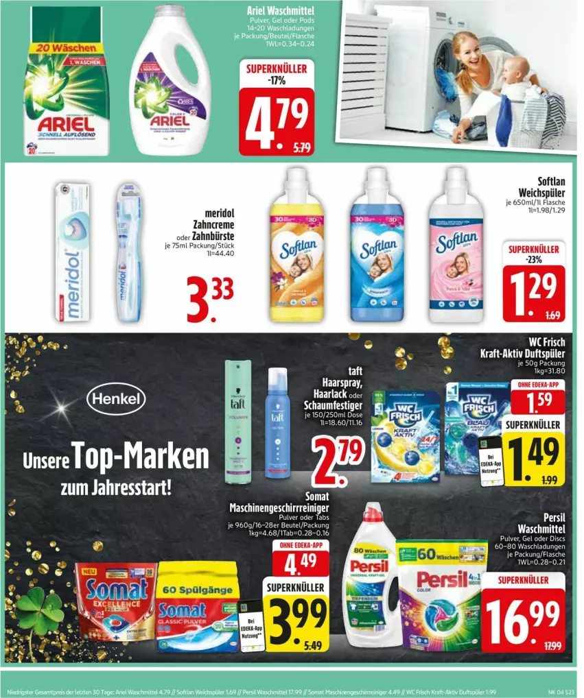 Aktueller Prospekt Edeka - Prospekte - von 20.01 bis 25.01.2025 - strona 25 - produkty: bürste, creme, flasche, geschirr, meridol, reiniger, Softlan, somat, Taft, waschmittel, wc frisch, weichspüler, zahnbürste, zahncreme