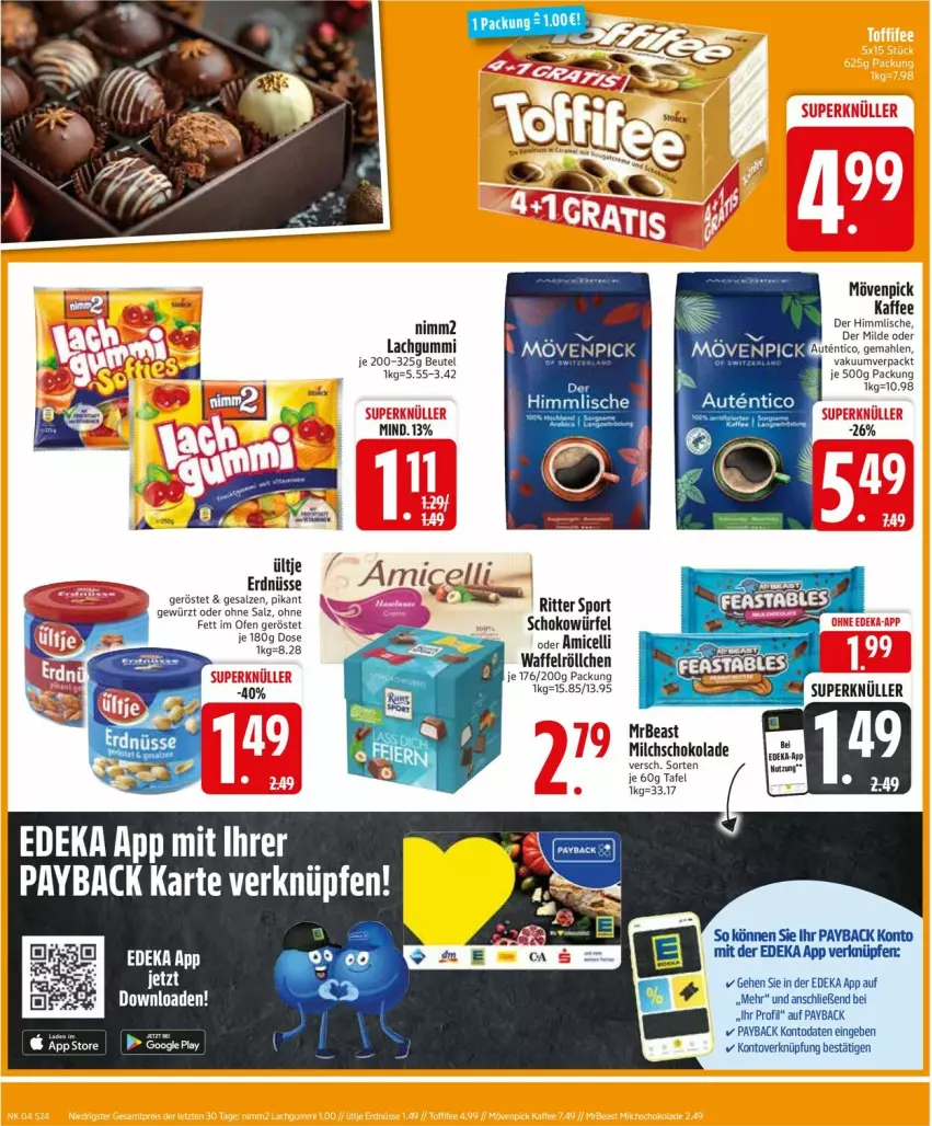 Aktueller Prospekt Edeka - Prospekte - von 20.01 bis 25.01.2025 - strona 26 - produkty: amicelli, beutel, deka, eier, gewürz, kaffee, lachgummi, milch, mövenpick, mövenpick kaffee, nimm2, Ofen, payback, ritter, ritter sport, salz, schoko, schokolade, schokowürfel, Sport, Ti, Waffelröllchen, würfel