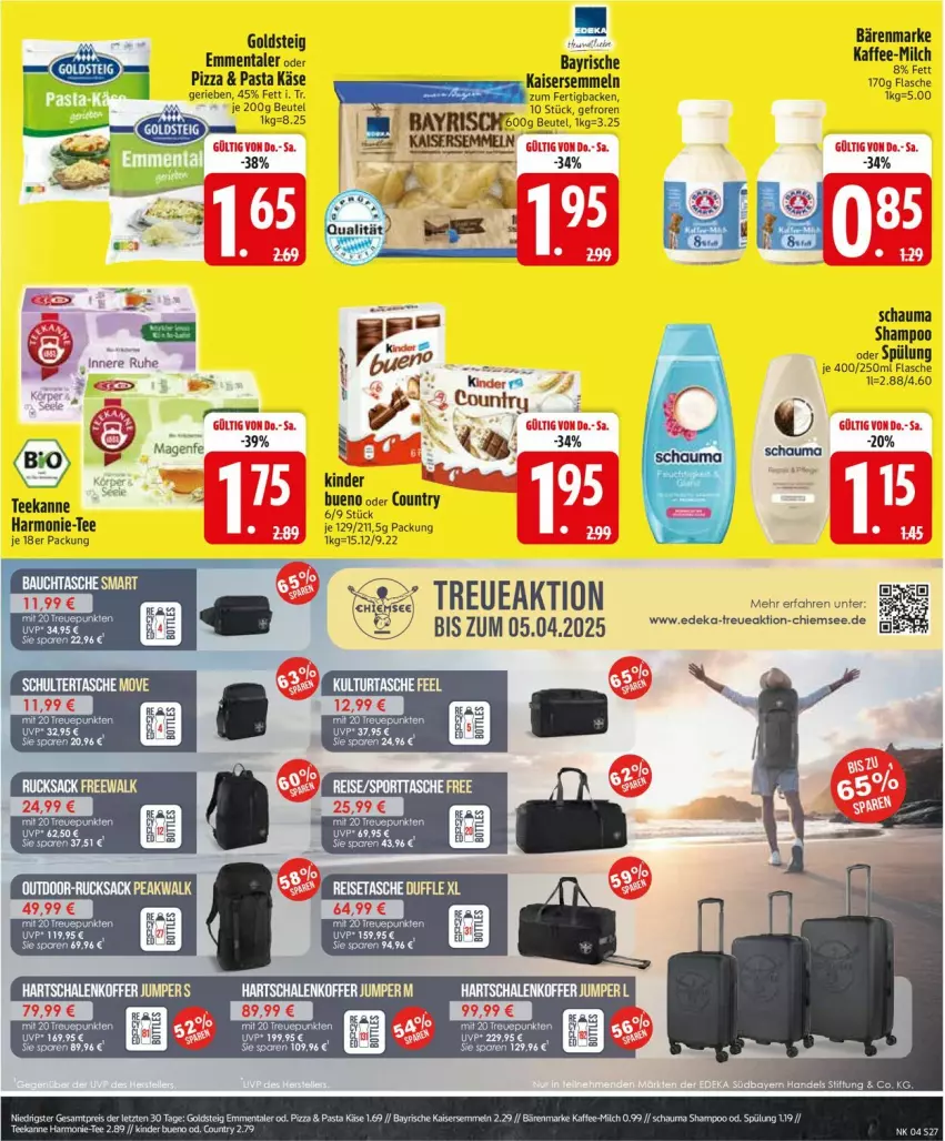 Aktueller Prospekt Edeka - Prospekte - von 20.01 bis 25.01.2025 - strona 29 - produkty: arla, bärenmarke, beutel, deka, eier, emmentaler, flasche, goldsteig, Hartschalenkoffer, Kaiser, Kaisersemmel, Käse, Kinder, koffer, pasta, pizza, Schal, Schale, schauma, schauma shampoo, Semmel, shampoo, shampoo oder spülung, spülung, tee, teekanne, Ti