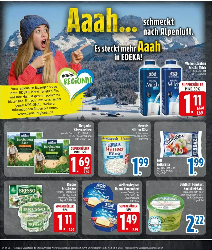 Aktueller Prospekt Edeka - Prospekte - von 20.01 bis 25.01.2025 - strona 8 - produkty: Becher, bergader, beutel, bresso, camembert, deka, frischkäse, gervais, kartoffel, Käse, käsescheiben, mac, rel, rwe, salat, tee, Ti, weihenstephan, zott, zottarella