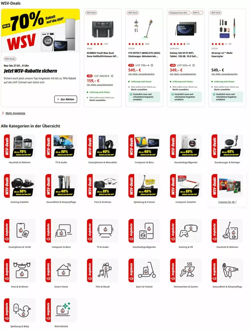 Aktueller Prospekt Media Markt - Prospekte - von 13.01 bis 26.01.2025 - strona 1 - produkty: Airwrap, akku, angebot, angebote, computer, Drohne, Drohnen, fritteuse, Garten, Gesundheit, Heißluftfritteuse, körperpflege, lays, ndk, pute, reiniger, smartphone, smartphones, spielzeug, Sport, staubsauger, Stielsauger, tablet, Ti, uhr, wrap