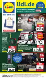 Gazetka promocyjna Lidl - Wochen-Highlights im Onlineshop - Gazetka - ważna od 24.12 do 24.12.2023 - strona 1 - produkty: Abbruchhammer, akku, angebot, angebote, Bandmaß, Bau, eis, Elektro, elle, Entfernungsmesser, erde, kompressor, lachs, lack, Lacke, Laserentfernungsmesser, messer, ndk, Parkside, Plasmaschneider, reis, reiss, rel, Ria, Schal, Schale, telefon, Ti, uhr, Waage, wasser