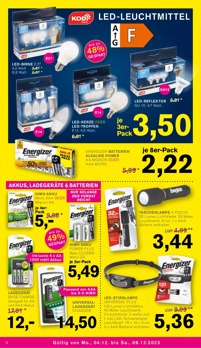 Aktueller Prospekt Kodi - Prospekte - von 04.12 bis 09.12.2023 - strona 8 - produkty: akku, batterie, batterien, energizer, kerze, ladegerät, Lampe, LED-Kerze, leuchtmittel, Tasche, taschen, taschenlampe, Ti