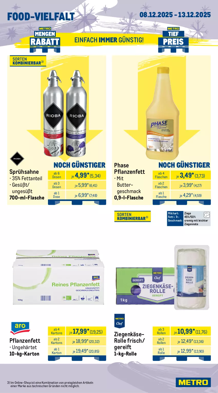Aktueller Prospekt Metro - Wochen-Angebote Gastro - von 08.12 bis 13.12.2025 - strona 10 - produkty: bio, butter, champignon, champignons, eis, feldsalat, flasche, Käse, mac, milch, obst, pflanze, pflanzen, Pflanzenfett, pommes, reis, sahne, salat, Ti, tiefpreis, tomate, tomaten, ziegenkäse