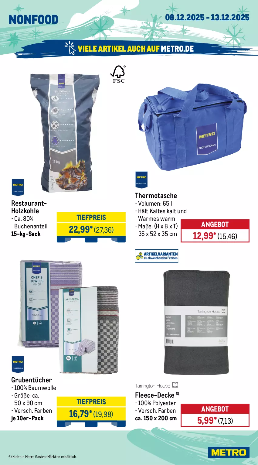Aktueller Prospekt Metro - Wochen-Angebote Gastro - von 08.12 bis 13.12.2025 - strona 21 - produkty: angebot, Bau, baumwolle, buch, decke, eis, Holz, holzkohle, Metro, metro gastro, reis, sac, Tasche, Ti, tiefpreis, tücher, wolle