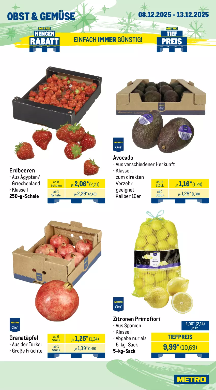 Aktueller Prospekt Metro - Wochen-Angebote Gastro - von 08.12 bis 13.12.2025 - strona 8 - produkty: angebot, aqua, avocado, beere, beeren, eis, erdbeere, erdbeeren, fisch, fische, Fischer, frischfisch, früchte, garnelen, grana, Granatäpfel, lack, meeresfrüchte, Metro, Muscheln, obst, Rana, reis, sac, Schal, Schale, Schere, Ti, tiefpreis, Waage, zitrone, zitronen