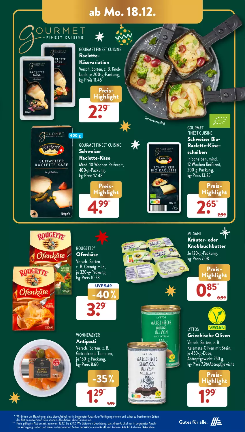 Aktueller Prospekt AldiSud - NÄCHSTE WOCHE - von 18.12 bis 23.12.2023 - strona 13 - produkty: alle artikel ohne dekoration, antipasti, asti, bio, butter, dekoration, eis, Getrocknete Tomaten, Käse, käsescheiben, knoblauch, Knoblauchbutter, kräuter, Ofen, Ofenkäse, olive, oliven, reis, Ria, rouge, rougette, Ti, tomate, tomaten, ZTE