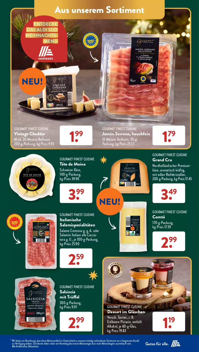 Aktueller Prospekt AldiSud - NÄCHSTE WOCHE - von 18.12 bis 23.12.2023 - strona 27 - produkty: ACC, aldi, alkohol, alle artikel ohne dekoration, beere, cheddar, comté, decke, dekoration, dessert, eis, erdbeere, gin, jamón serrano, Käse, reis, salami, salsiccia, serrano, Spezi, Tête de Moine, Ti, tisch, Trüffel, ZTE